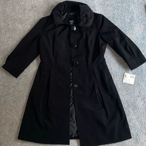 NWT Esprit Outerwear Trench Coat 4 Buttons Black A-Line Peacoat 3/4 Sleeves S